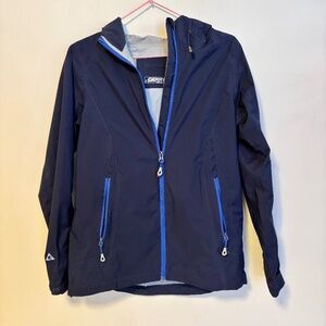 Gerry Full Zip Hooded Rain Windbreaker Jacket Coat Navy Blue Womens Size XS